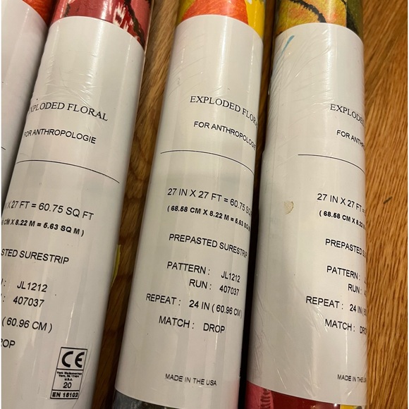 Anthropologie Wall Decor Two Rolls Blazing Poppies Wallpaper New In